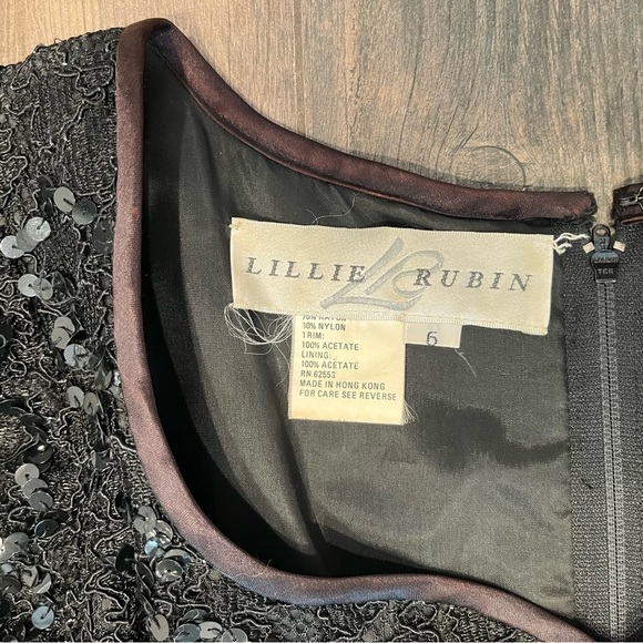 Vintage LILLIE RUBIN Little Black Lace Sequin Dress Cocktail SIZE 6 Sweetheart - Picture 7 of 7